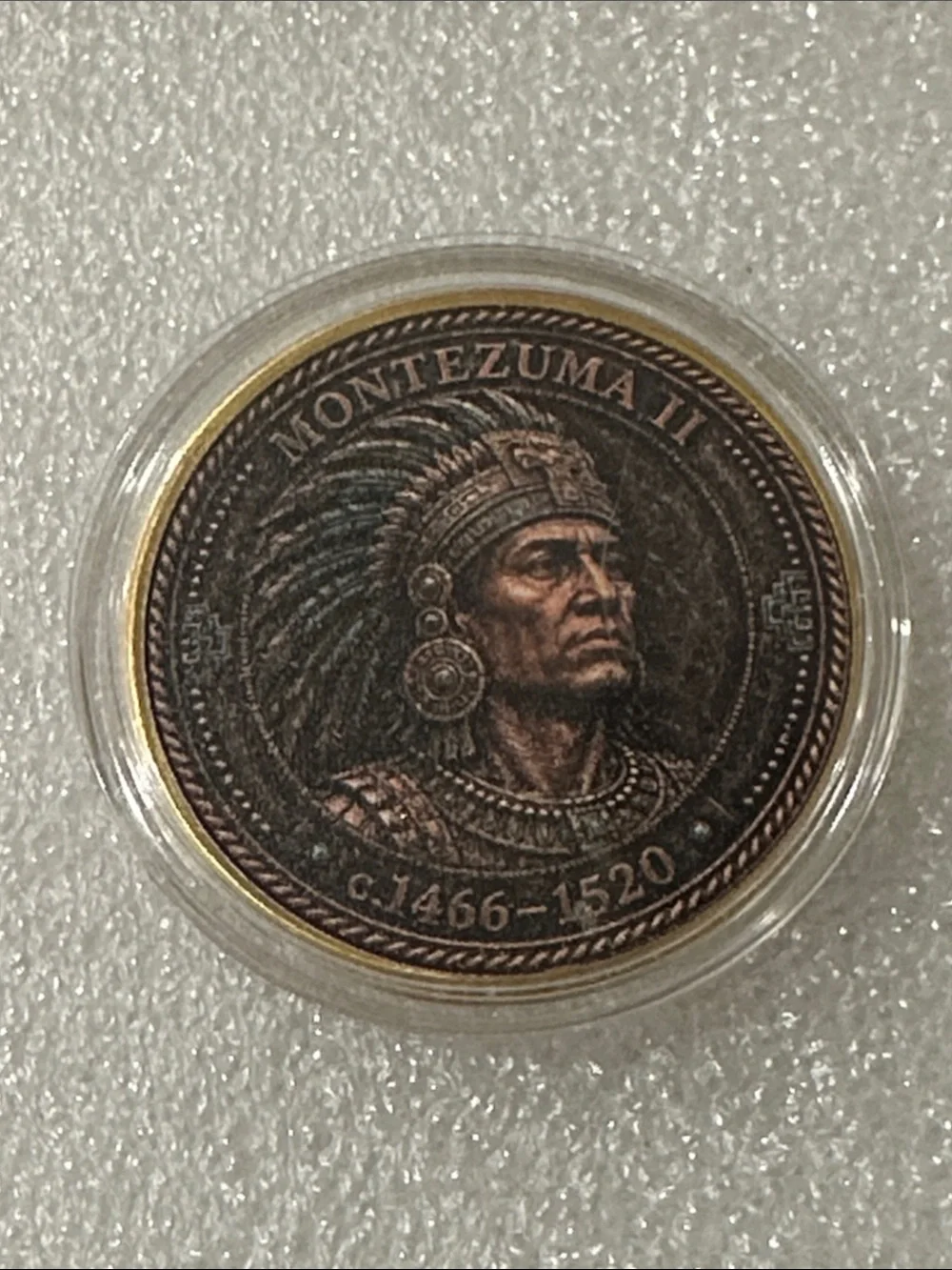 Montezuma II Commemorative Coin - Bronze and Gold Tones